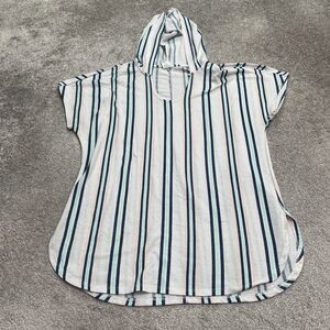 Time And Tru Hoodie Beach Cover Up Womens Large White Blue Striped Short Sleeve